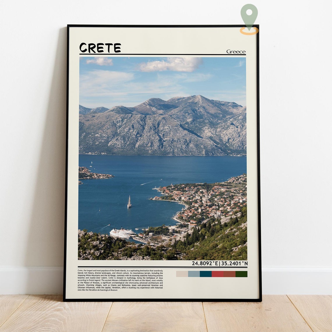 Crete Greece Scenic Coastal Bay Cruise Ship Mountain Travel Poster - Image 2