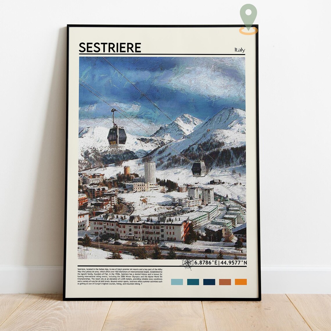 Sestriere Italy Gondola Lift Over Snowy Ski Resort View Poster - Image 4