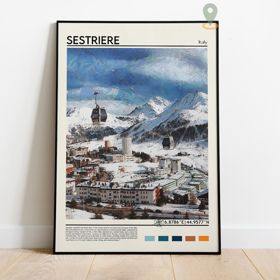 Sestriere Italy Ski Resort Snowy Alps Cable Car Travel Poster - Image 4