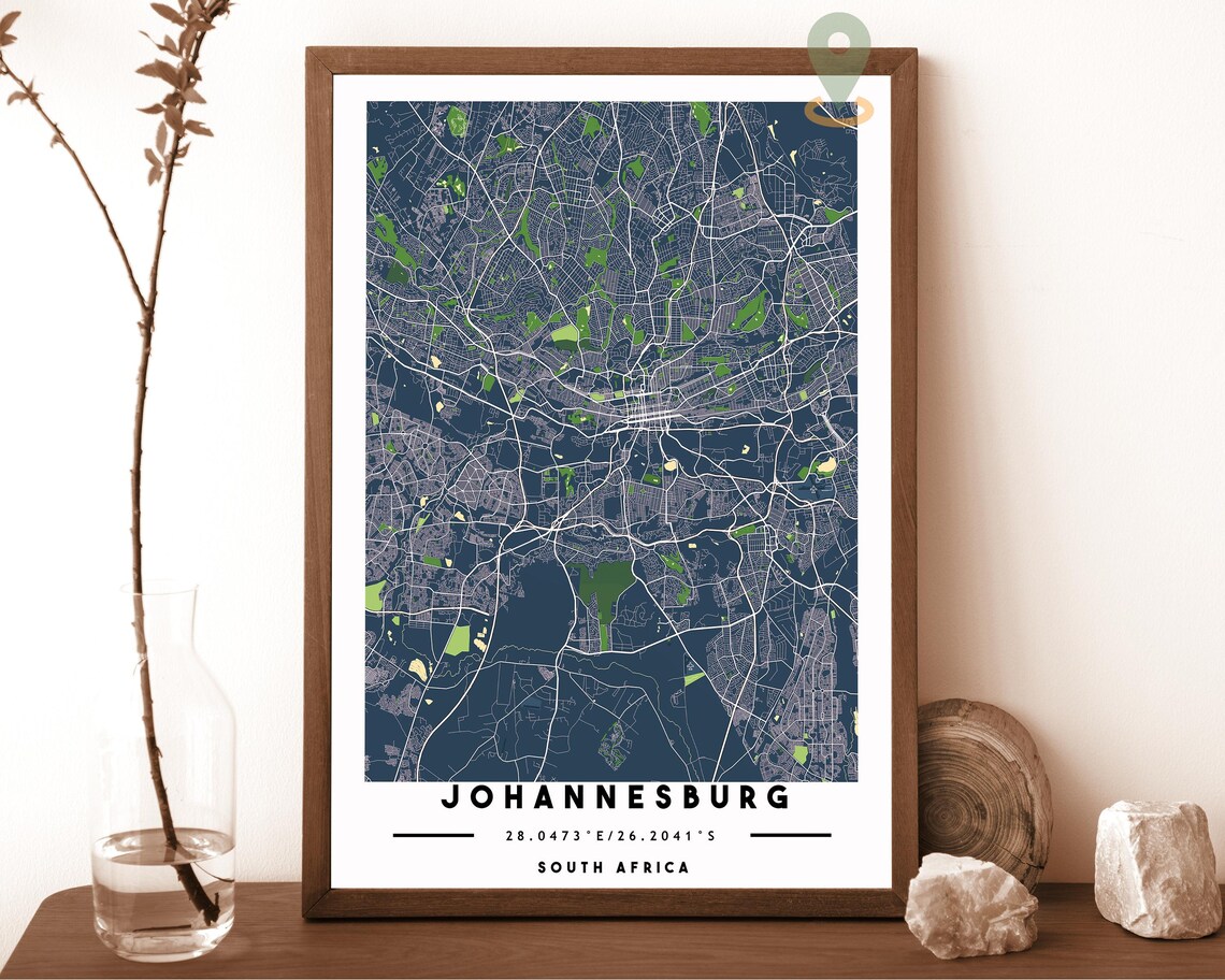 Johannesburg South Africa City Street Map Poster Wall Decor Art - Image 4