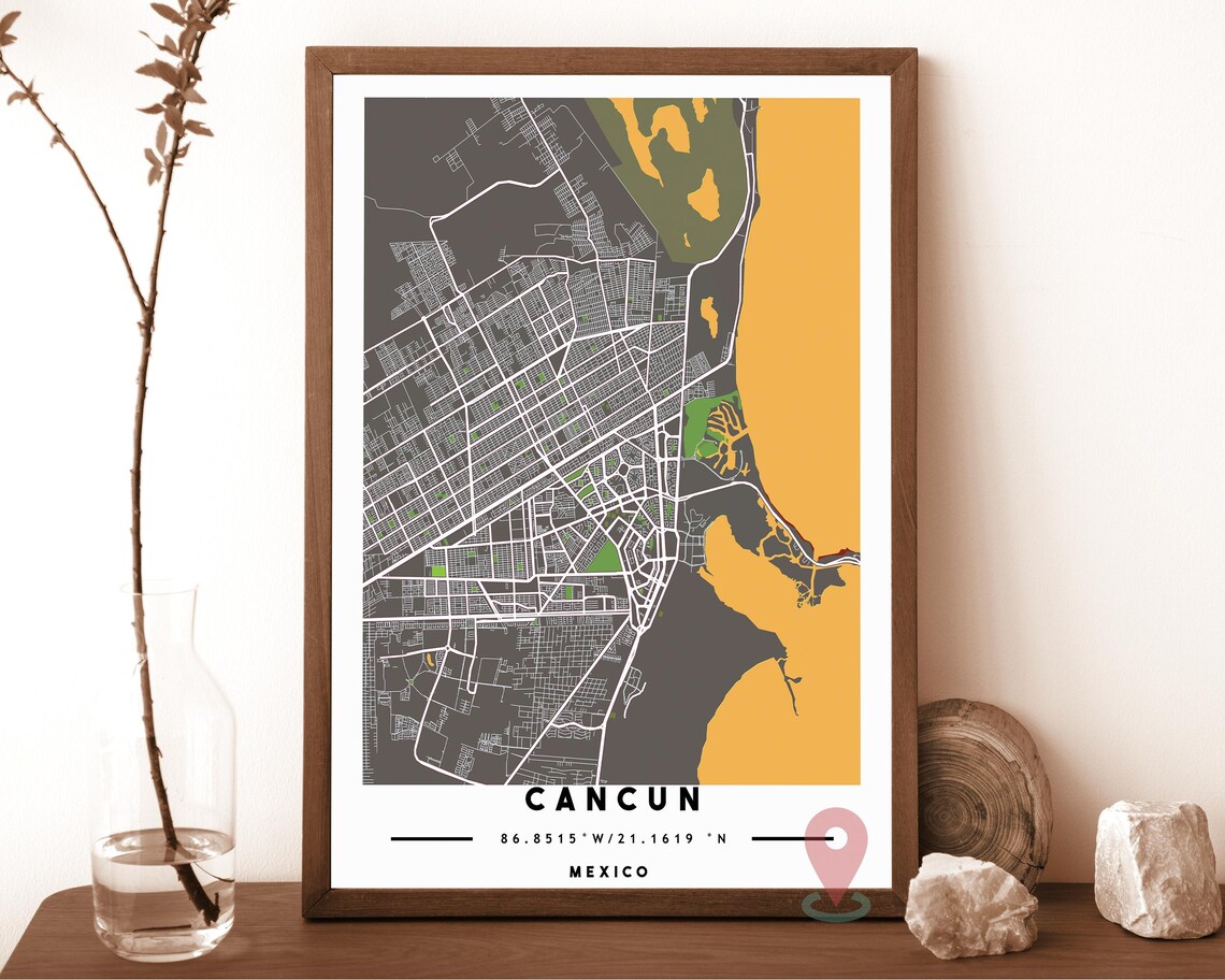 Cancun Mexico City Street Map Beach Blue Poster Wall Decor Art - Image 3