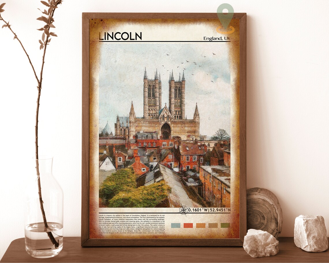 Lincoln England UK Cathedral Rooftops Historic City Travel Poster - Image 6