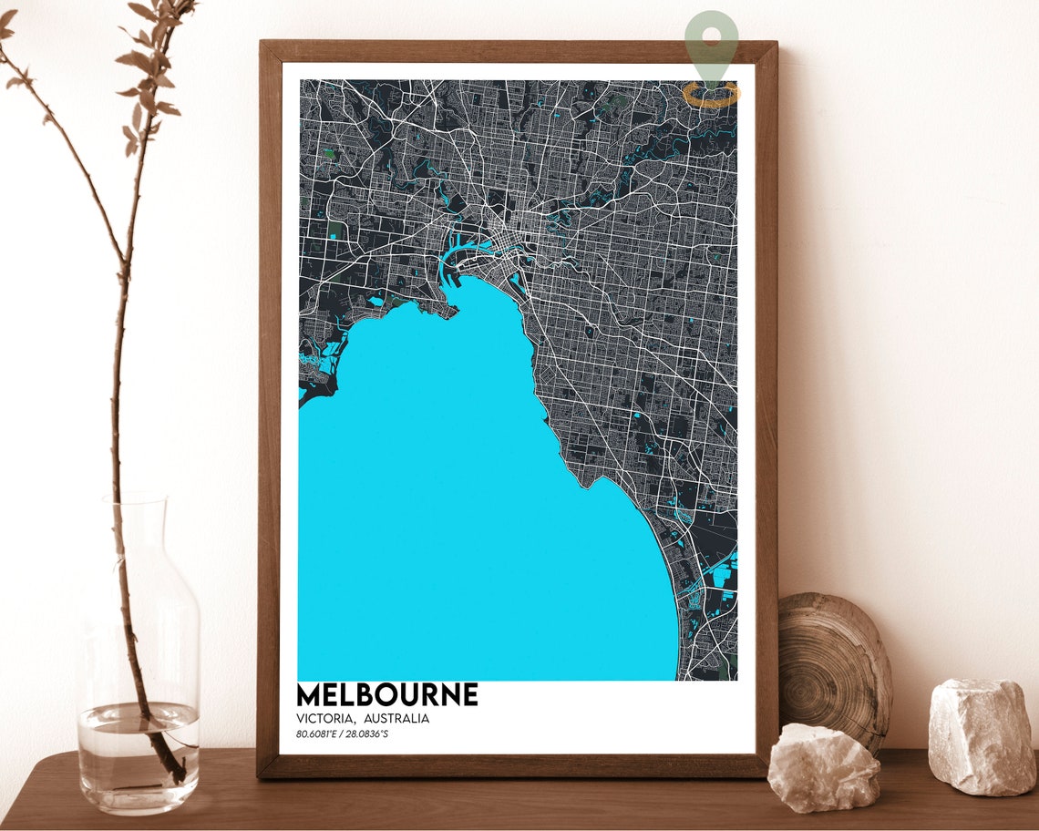 Melbourne Victoria Australia Coastal City Street Map Art Poster