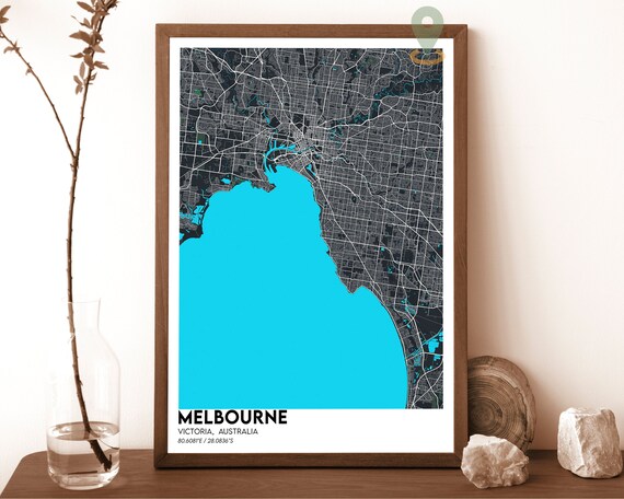 Melbourne Victoria Australia Coastal City Street Map Art Poster