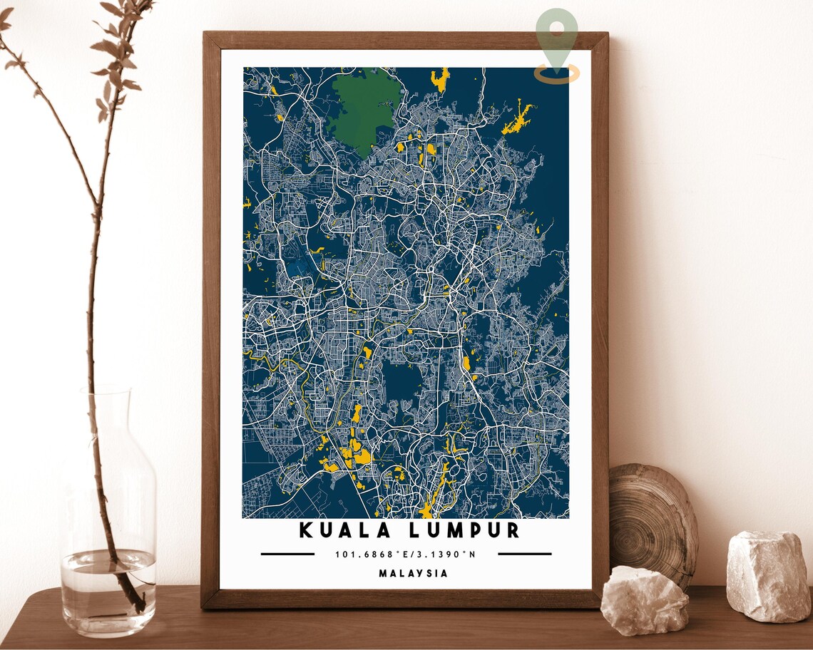 Kuala Lumpur Malaysia teal and white with orange highlights Street Map Coordinates Poster - Image 6