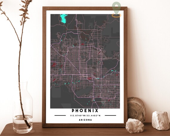 Phoenix Arizona USA Downtown Grid Dark Minimalist Map Poster