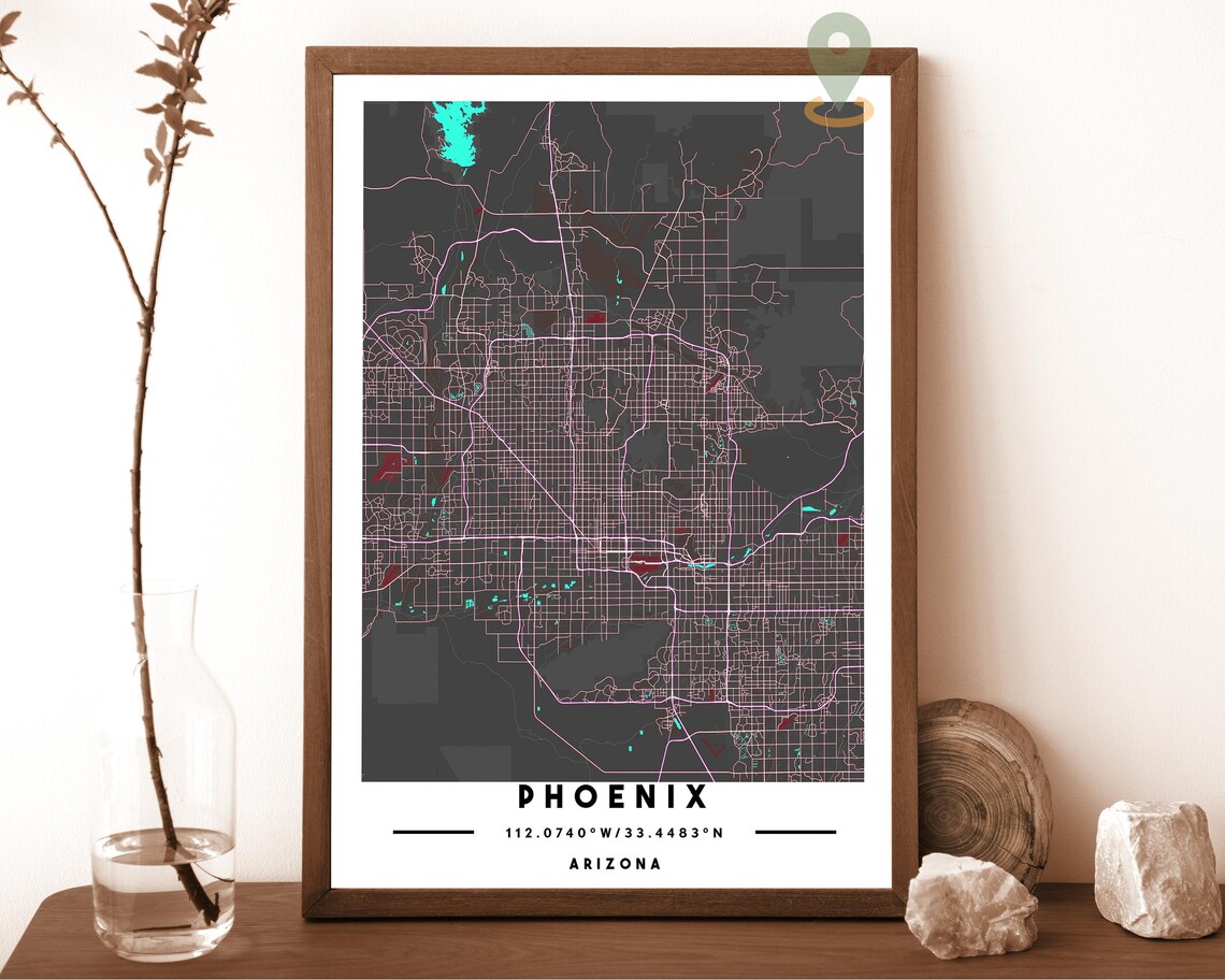 Phoenix Arizona USA Downtown Grid Dark Minimalist Map Poster