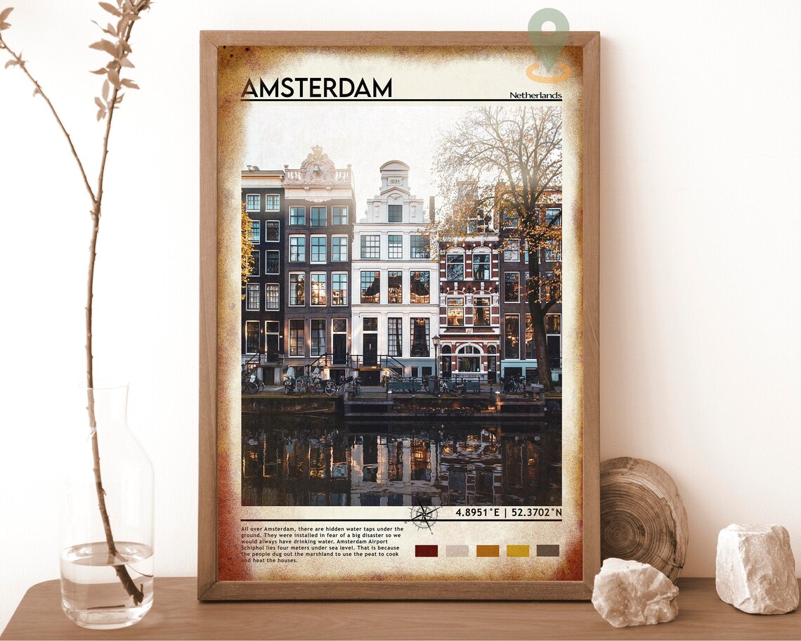 Amsterdam Netherlands Canal Houses Gabled Facade Travel Poster - Image 6