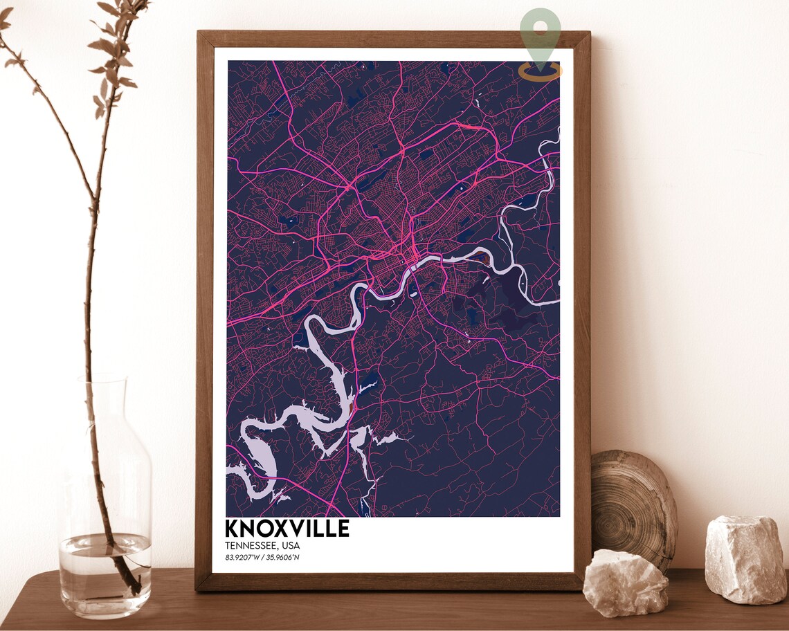 Knoxville Tennessee City Street Map Minimalist Green Orange Art Poster - Image 6