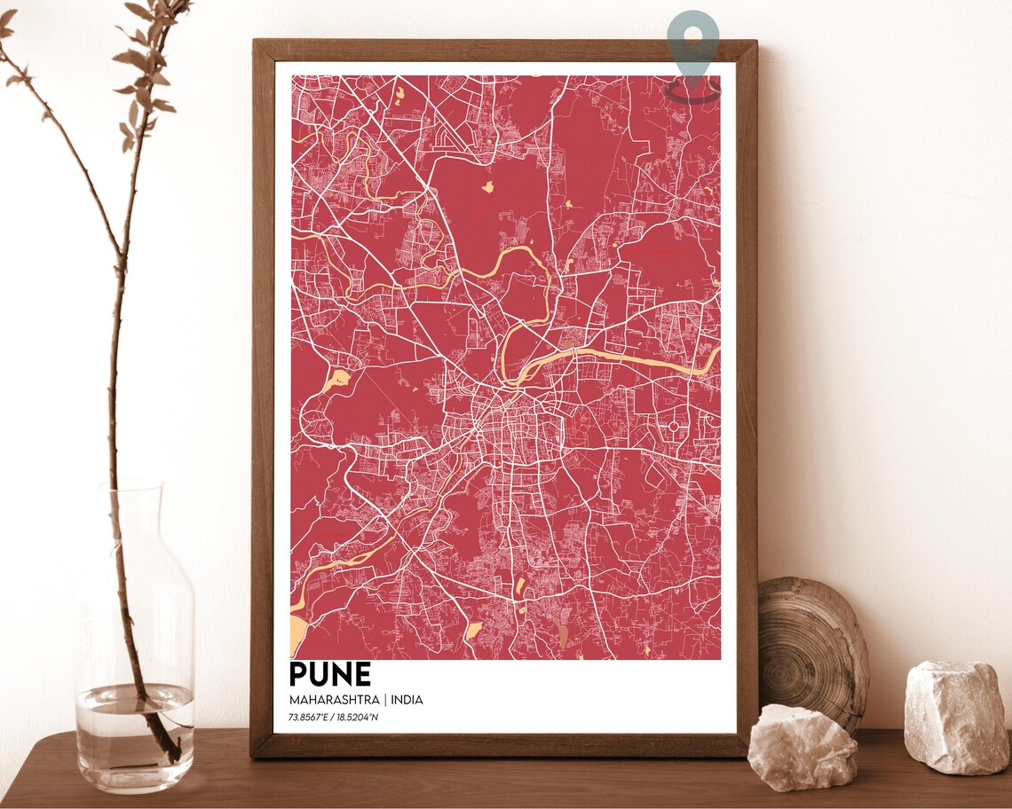 Pune India Magenta Pink Minimalist Modern City Map Home Decor Poster - Image 3