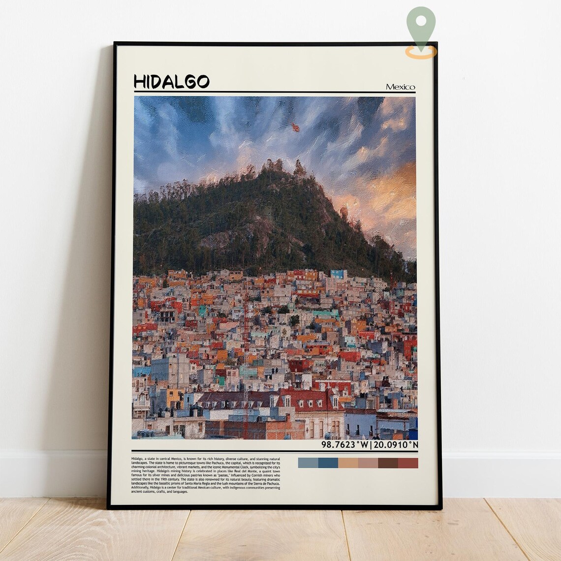 Hidalgo Mexico Colorful Hillside Town Travel Photo Home Decor Wall Art - Image 4