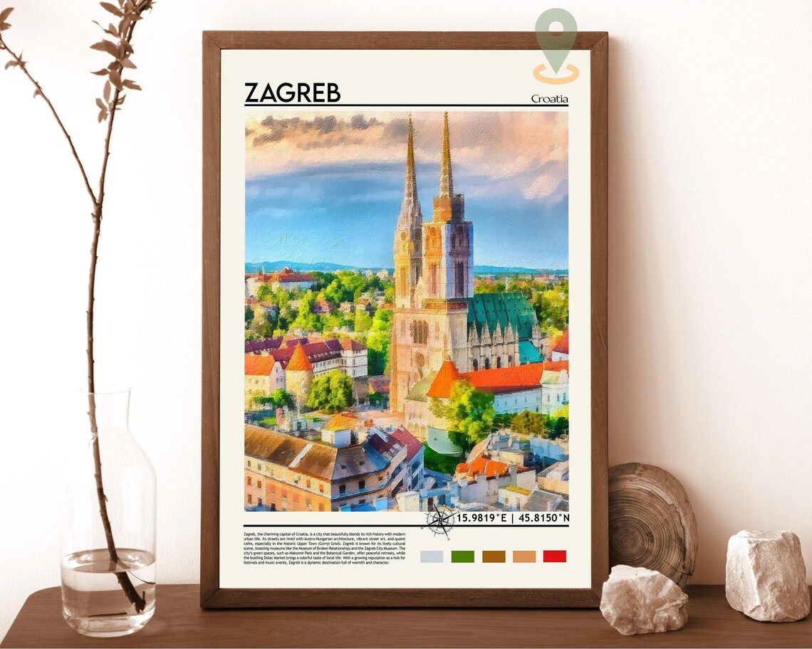 Zagreb Croatia Cathedral Twin Spires Painted Old Town Poster
