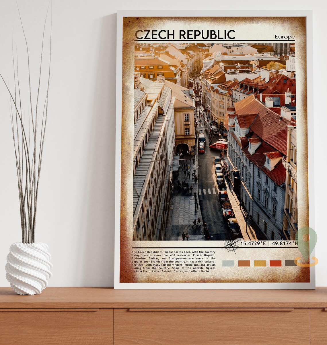 Czech Republic Europe Prague Red Rooftops Aerial Street Poster - Image 4