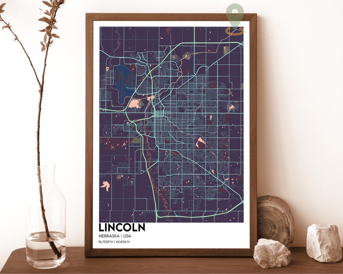 Lincoln Nebraska Black Street Map Night Grid City Art Poster - Image 3