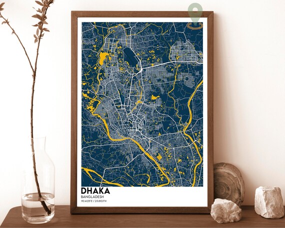 Dhaka Bangladesh City Street Map Navy Gold Art Poster for Map Collectors
