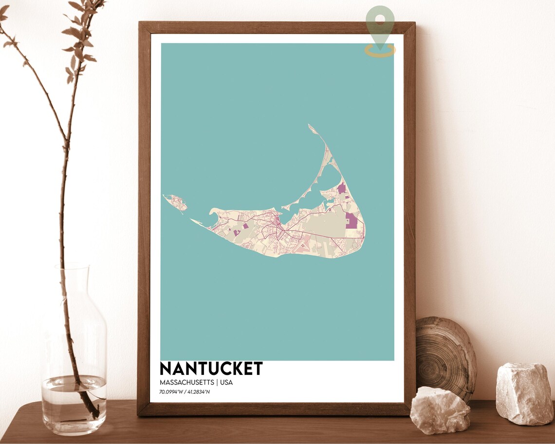 Nantucket Massachusetts Mustard Yellow Island Map Art Poster - Image 6