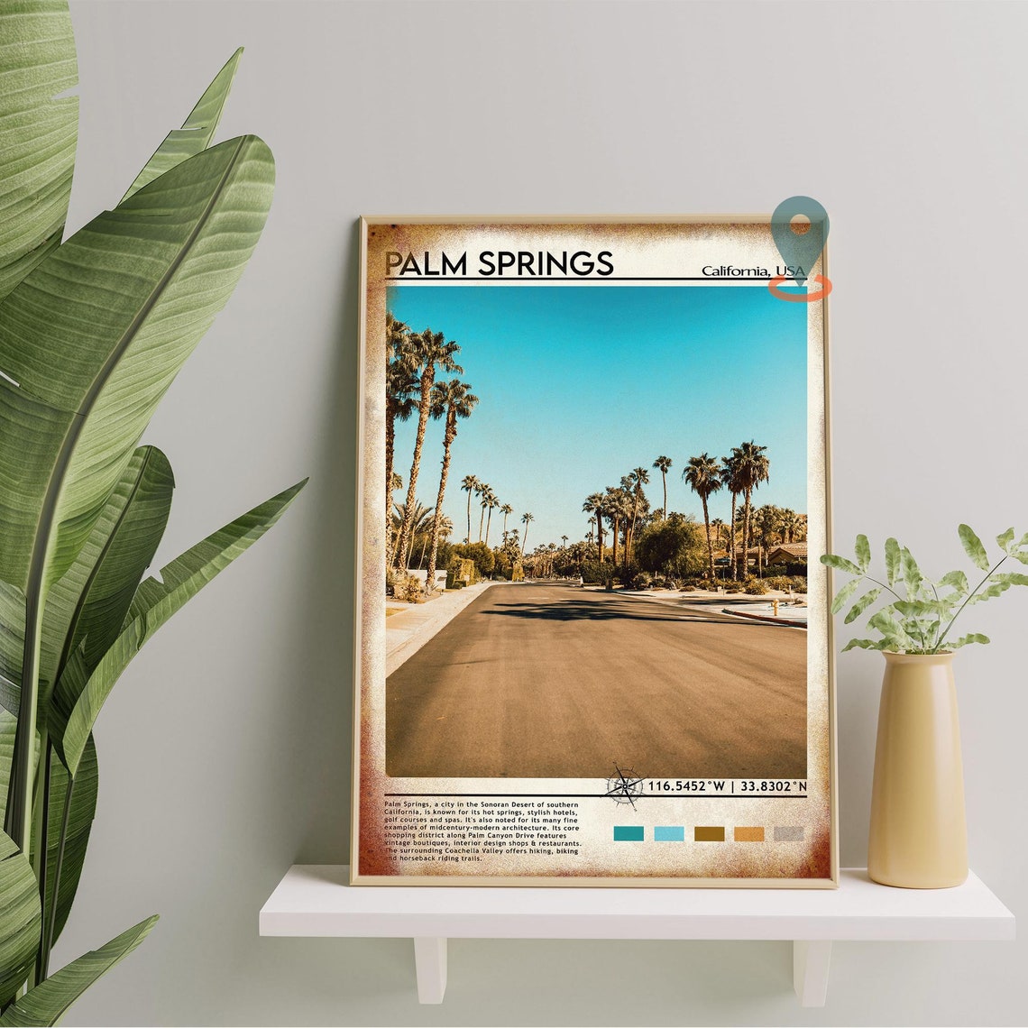 Palm Springs California Palm Tree Lined Street Desert Poster - Image 2