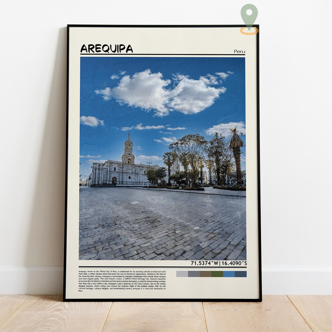Arequipa Peru White Colonial Cathedral Plaza Vintage Travel Poster - Image 4