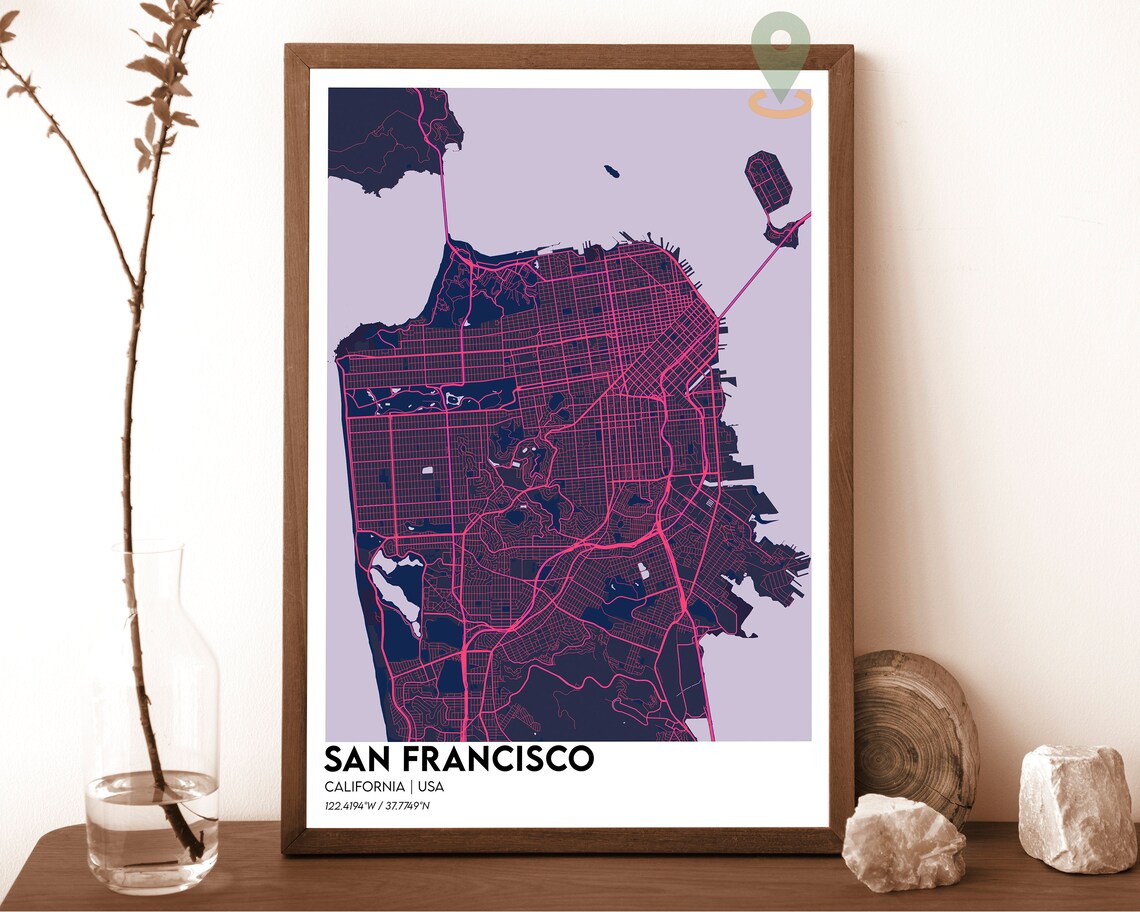 San Francisco California Cream Teal Classic Map Decor Poster - Image 6