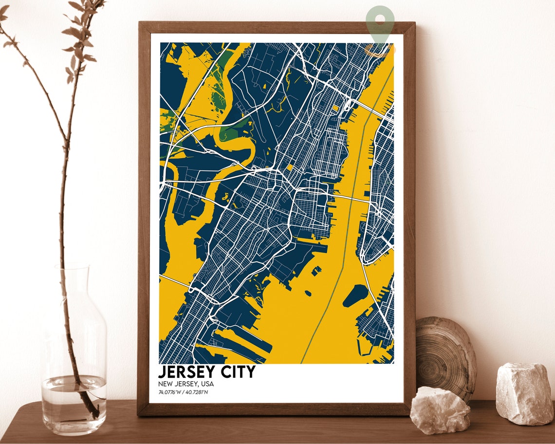Jersey City New Jersey Bold Orange Street Map Modern Art Poster - Image 6