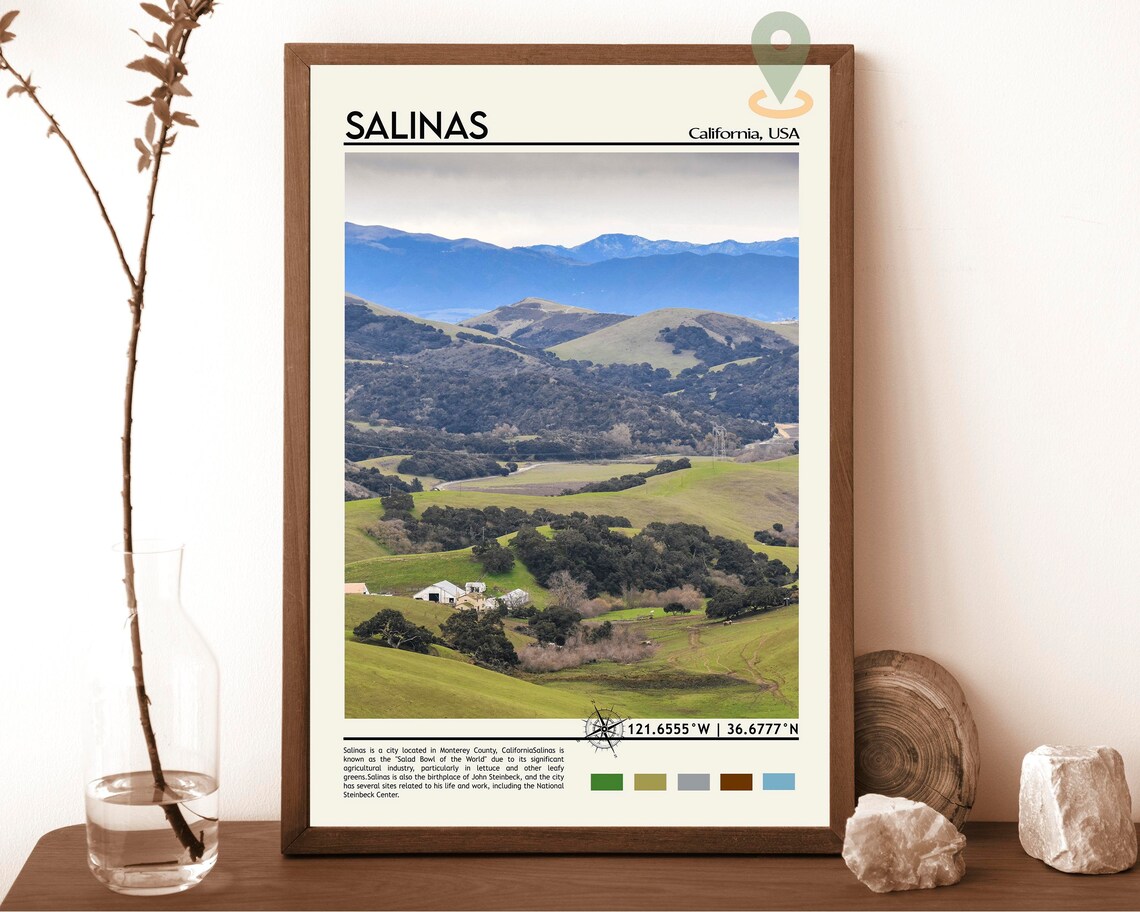 Salinas California Green Valley Hills Landscape Travel Poster