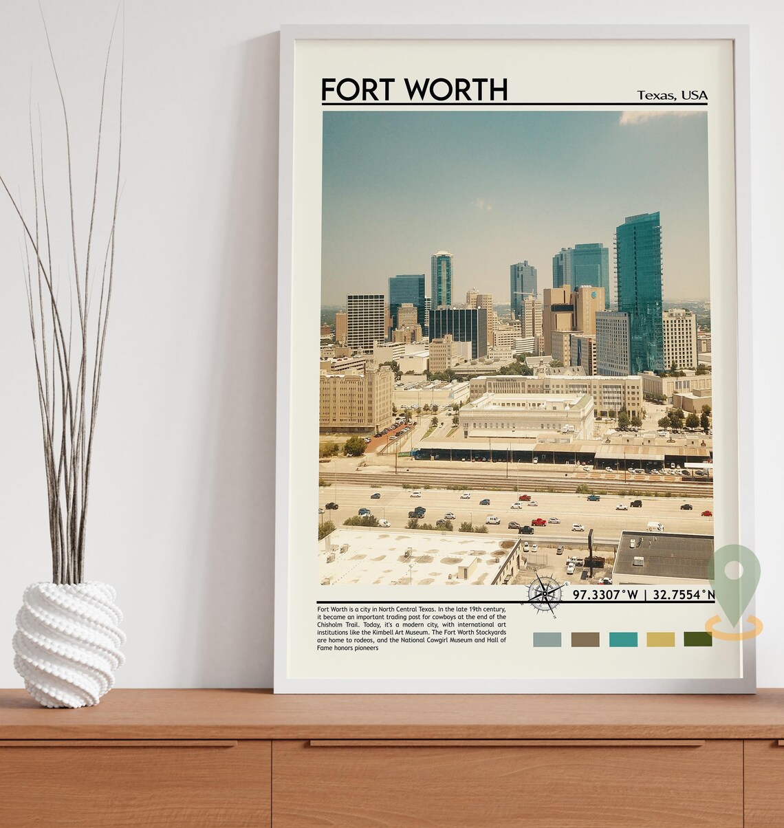 Fort Worth Texas Downtown Skyline Modern Cityscape Travel Poster - Image 3