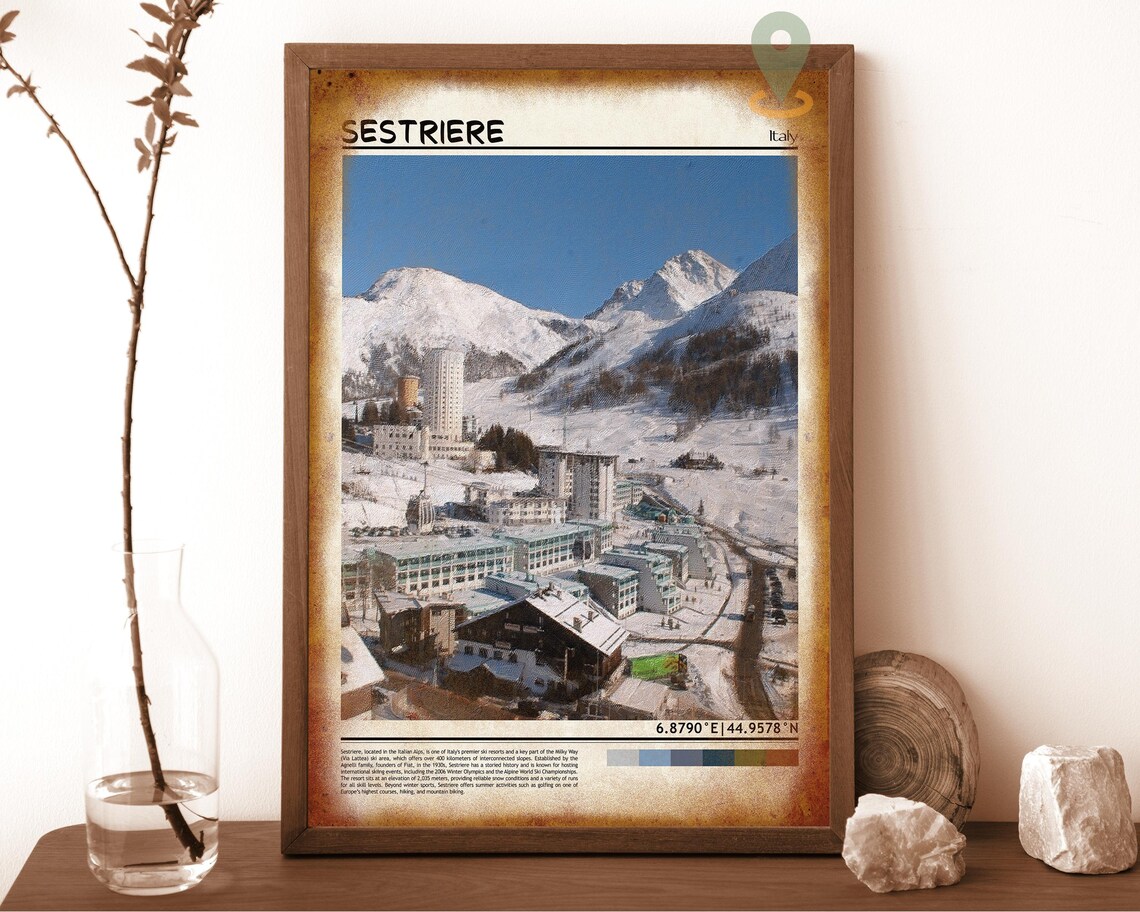 Sestriere Italy Alpine Ski Town Aerial Winter View Travel Poster - Image 6
