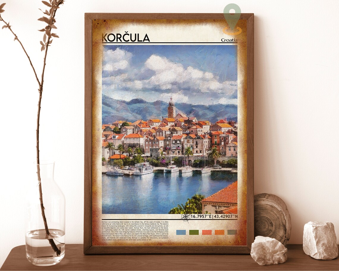 Korcula Croatia Old Town Waterfront Painting Travel Poster Home Decor - Image 6