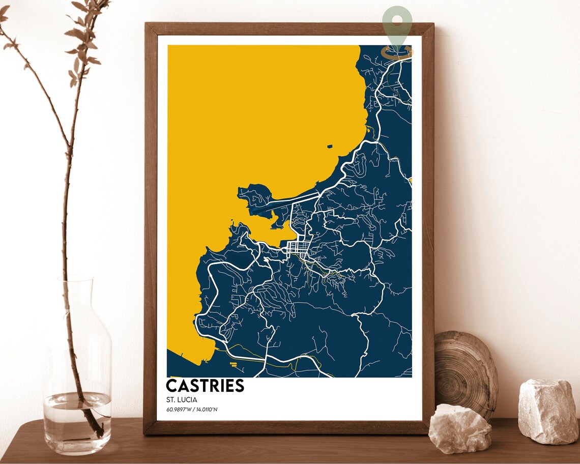 Castries St Lucia Minimalist City Map Poster in Dark Navy Style - Image 2