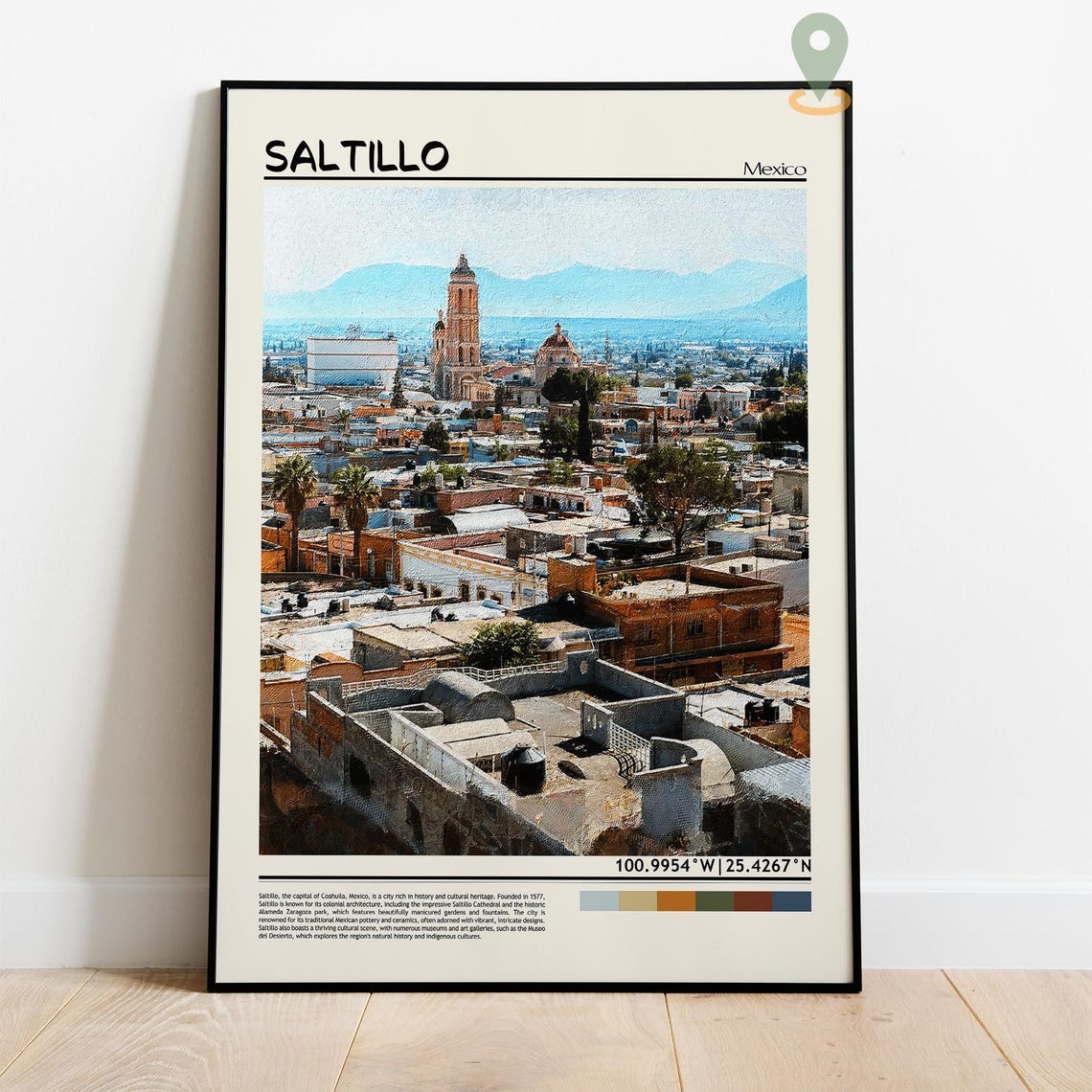 Saltillo Mexico Colonial Cathedral Rooftops City Travel Poster - Image 3