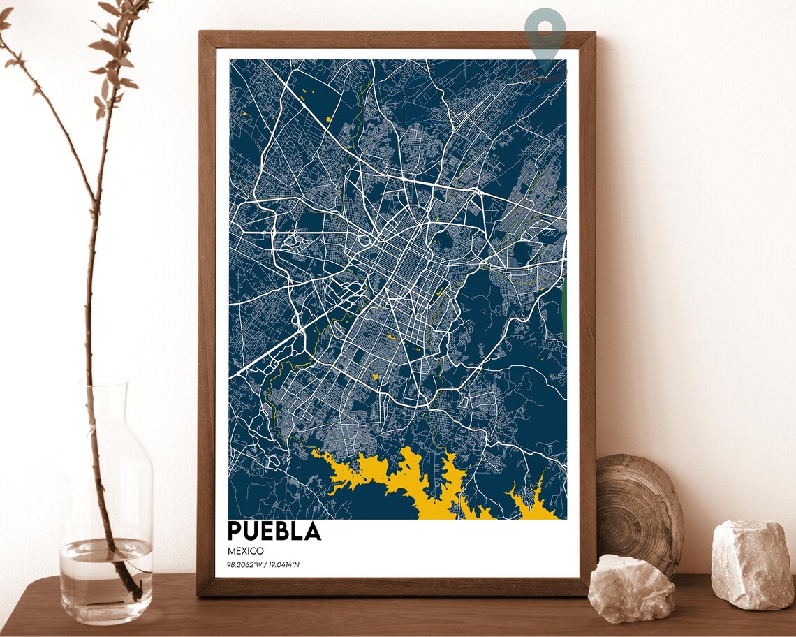 Puebla Mexico Teal Orange Minimalist City Map Home Decor Poster Art - Image 6