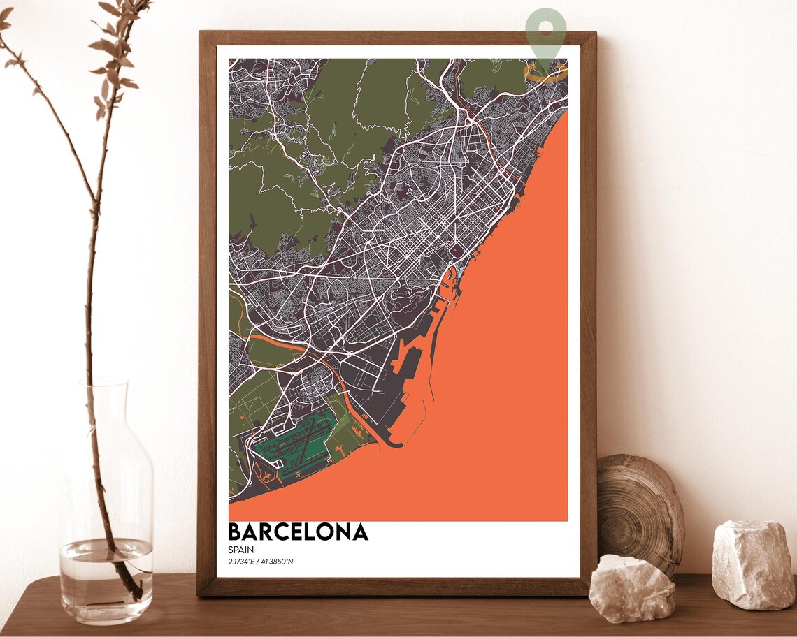Barcelona Spain Dark Navy City Map Mediterranean Coast Poster - Image 6