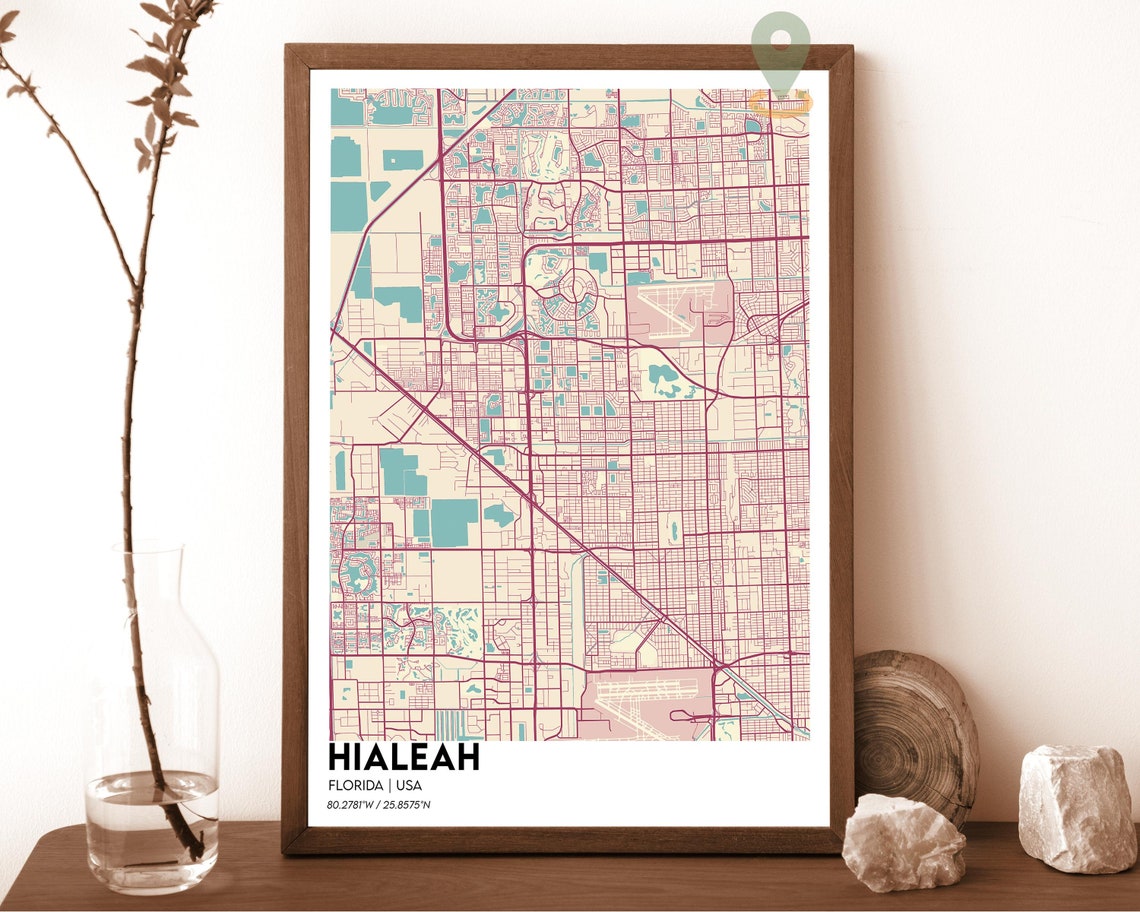 Hialeah Florida Modern City Map Navy Mustard Minimalist Poster - Image 6