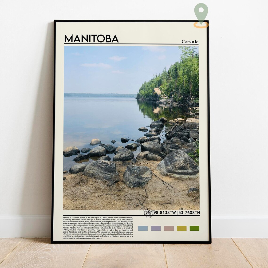 Manitoba Canada Tranquil Rocky Lakeshore Nature Scene Poster - Image 2