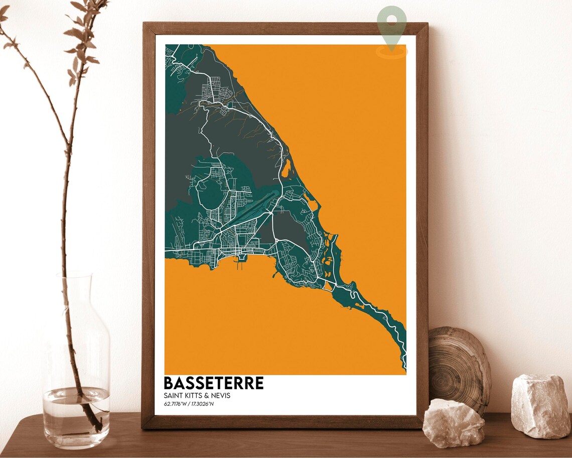 Basseterre Saint Kitts Nevis Vintage Antique City Map Poster - Image 5