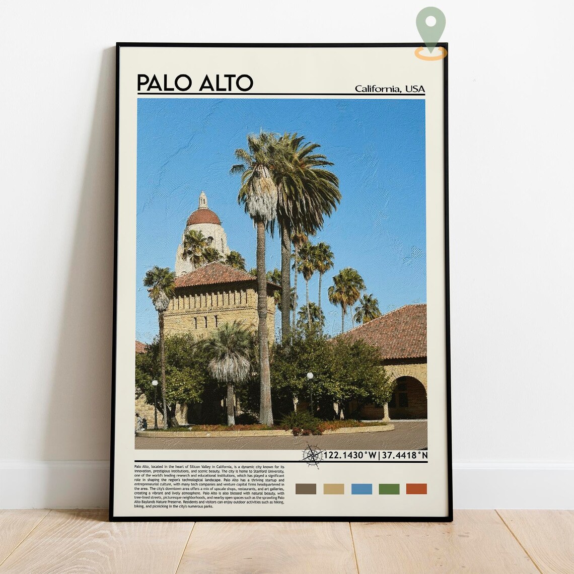 Palo Alto California Hoover Tower Stanford Palm Trees Travel Print - Image 2