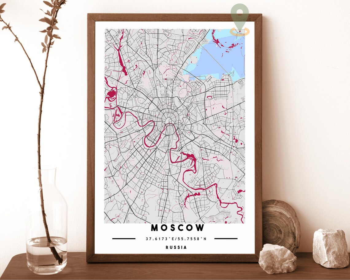 Moscow Russia City Street Map Cream Modern Art Print for Vintage Map Lovers - Image 3