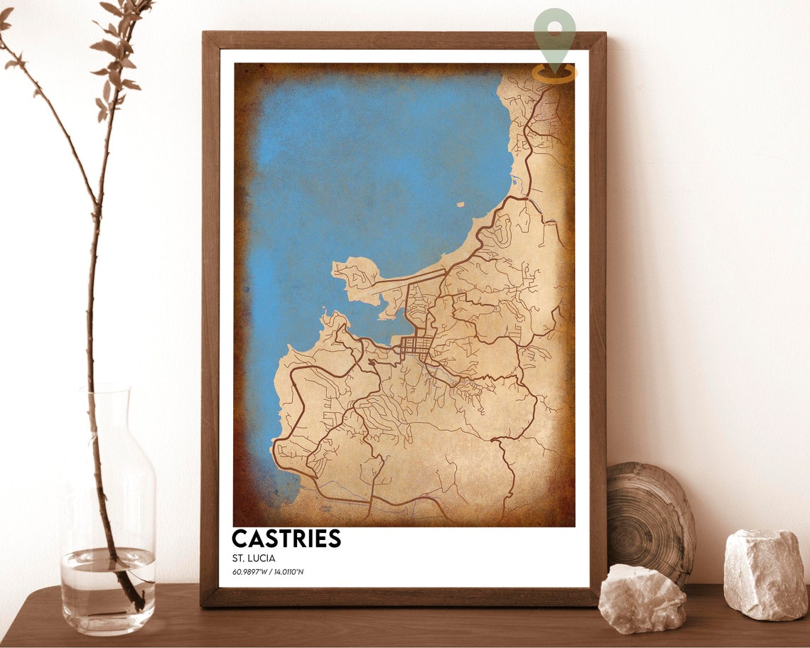 Castries St Lucia Minimalist City Map Poster in Dark Navy Style - Image 6