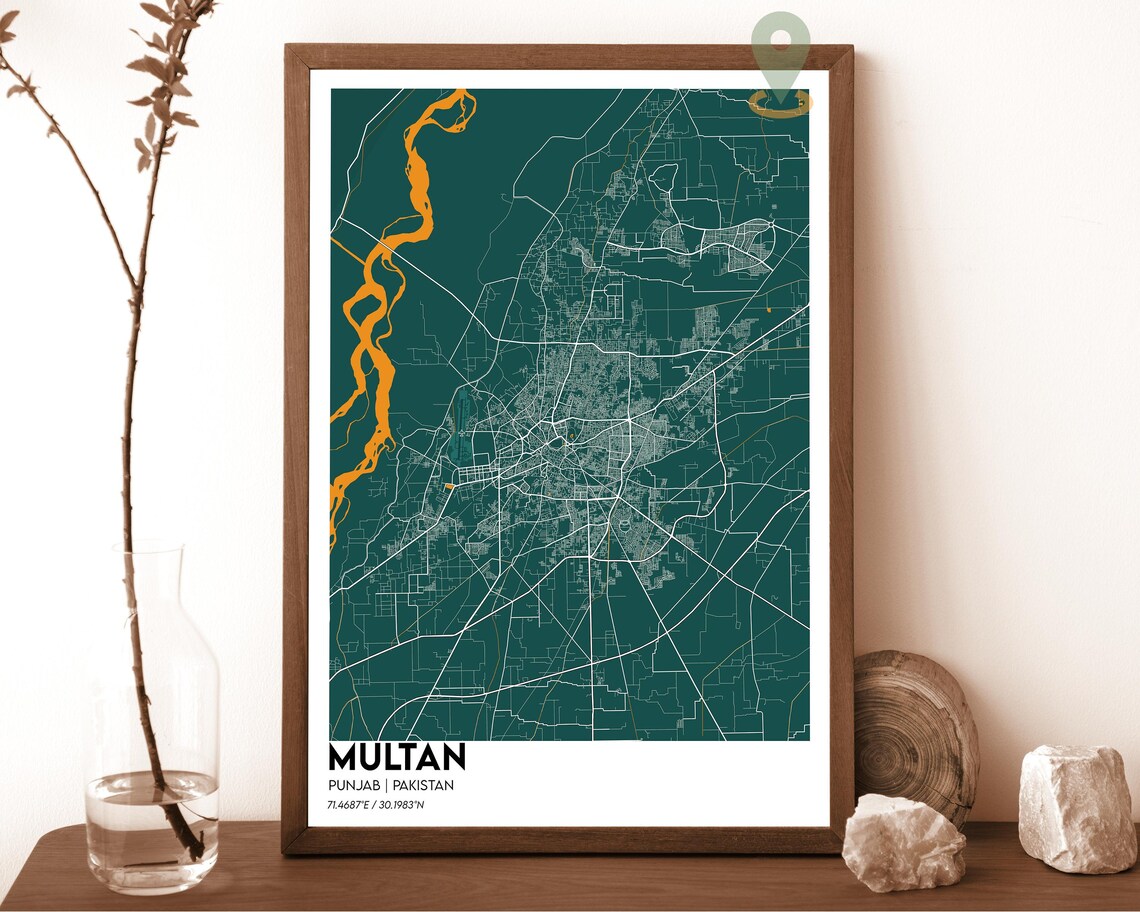 Multan Punjab Pakistan Crimson Red Modern City Map Art Poster - Image 4