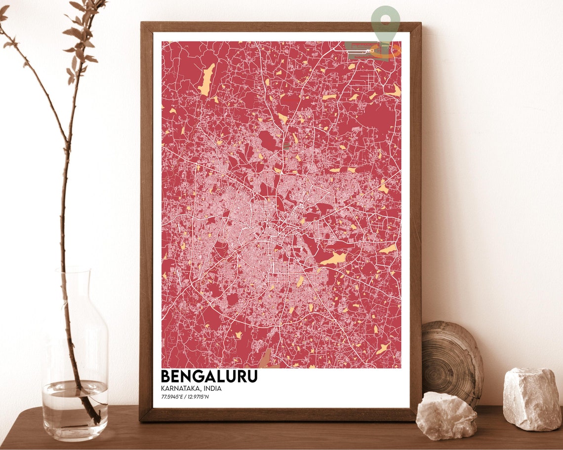 Bengaluru Karnataka India Midnight Blue City Map Decor Poster - Image 3