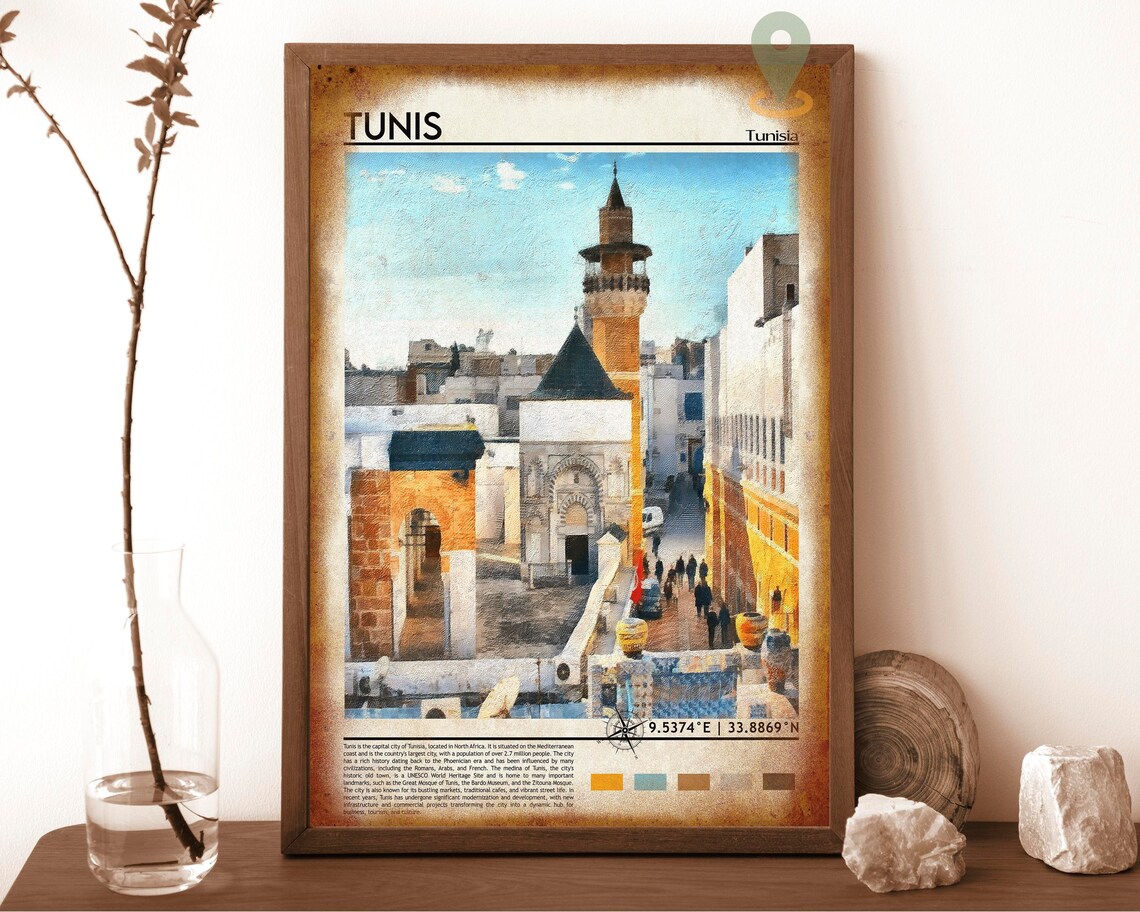 Tunis Tunisia Ancient Medina Minaret Street Scene Travel Poster - Image 6