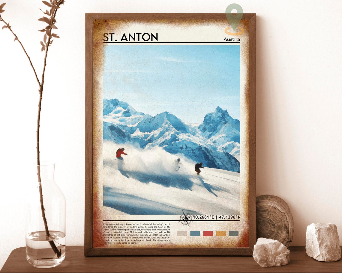 St Anton Austria Alpine Ski Slopes Powder Snow Mountain Travel Poster - Image 6