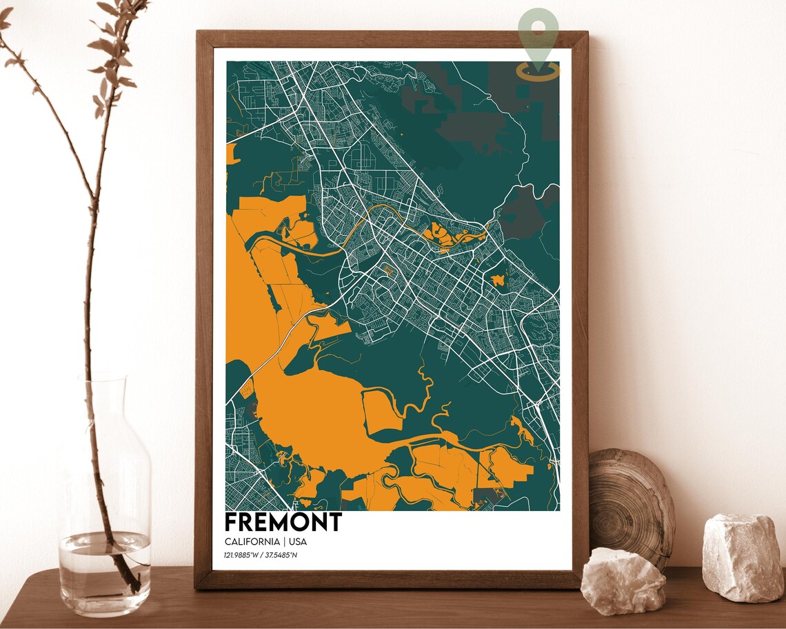 Fremont California Coral Red Modern City Map Home Decor Poster - Image 4