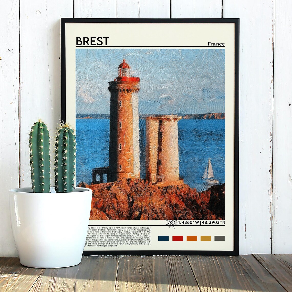 Brest France Lighthouse Coastal Cliffs Sailboat Travel Poster - Image 3