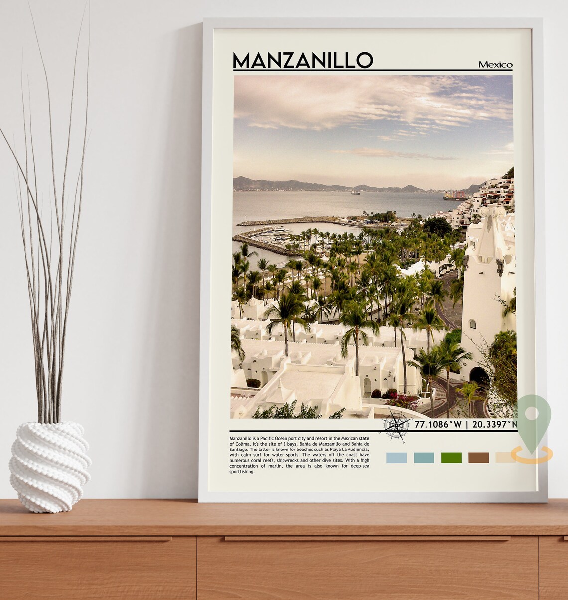 Manzanillo Mexico Marina Palm Trees Pacific Coast Travel Poster - Image 3