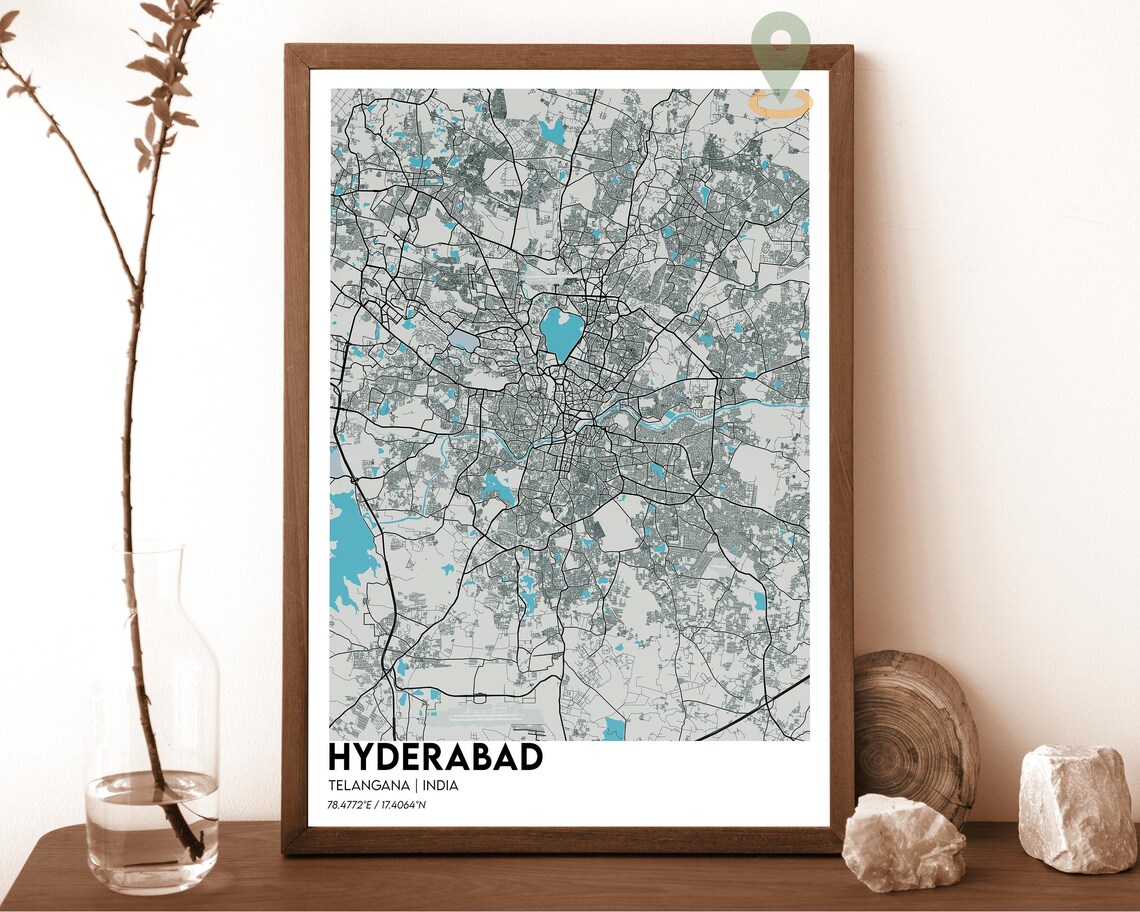 Hyderabad Telangana India Vintage City Map Sepia Antique Poster - Image 2