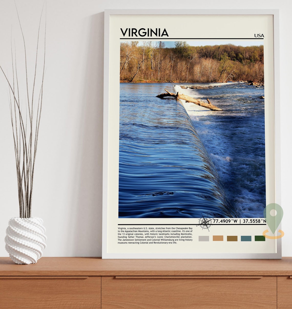 Virginia Scenic River Rapids Waterfall Dam Nature Landscape Poster - Image 4