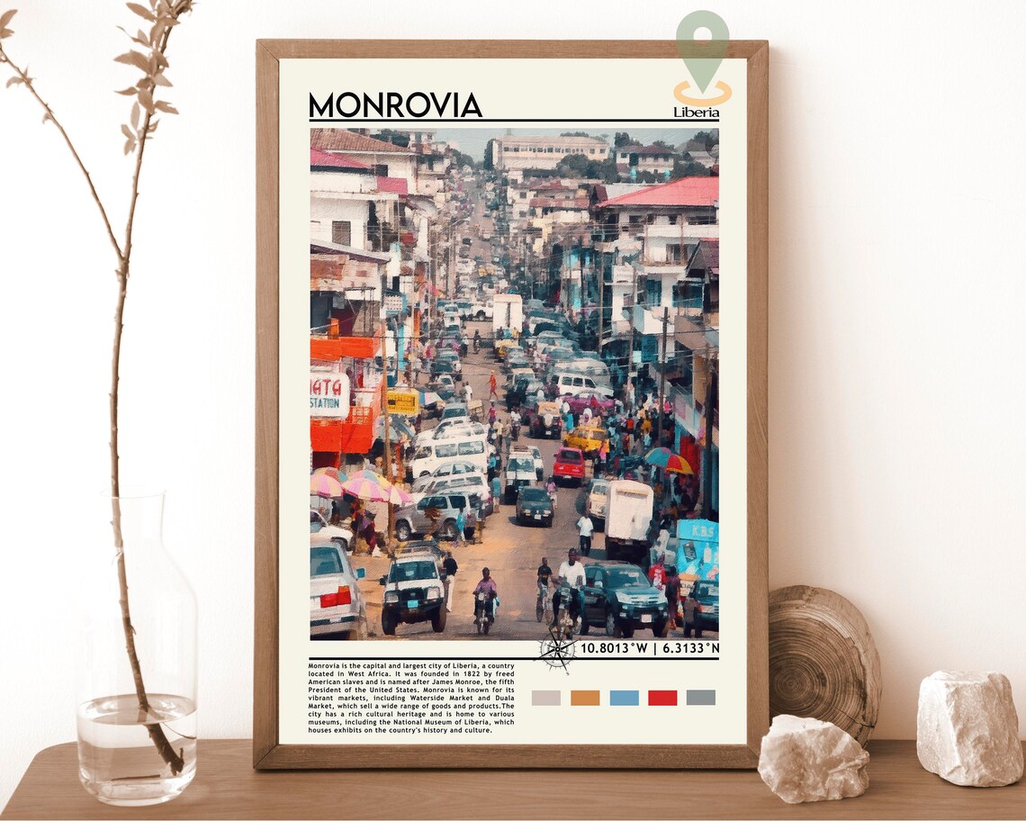 Monrovia Liberia Busy Street Scene African City Travel Poster
