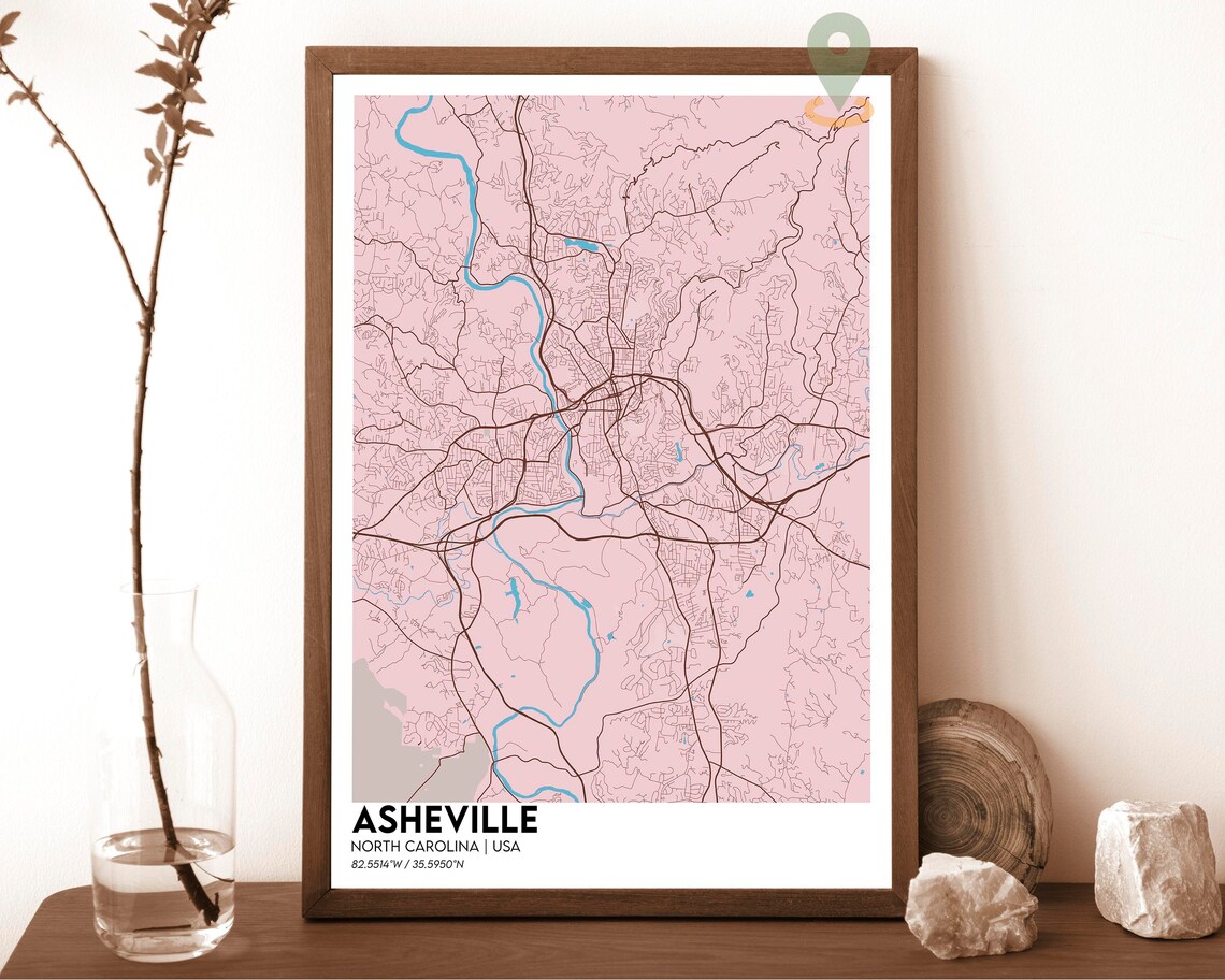 Asheville North Carolina USA Sepia Vintage Style City Map Poster - Image 3