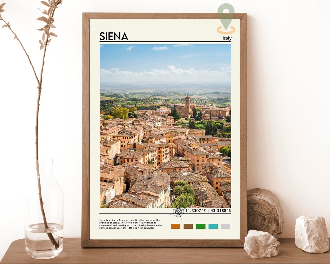 Siena Italy Tuscan Rooftops Medieval Town Skyline Vintage Poster